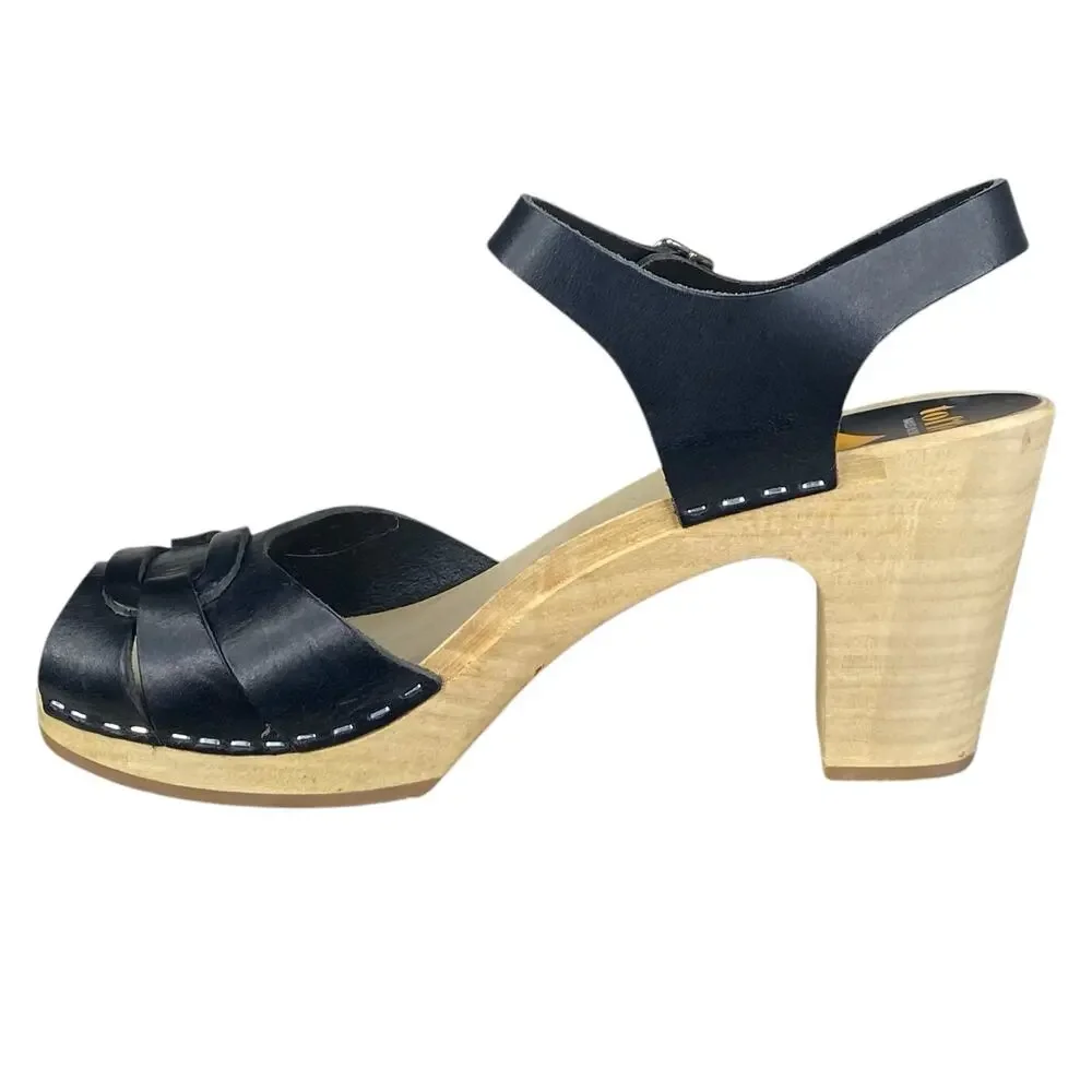 Swedish Hasbeens Toffel Women's Black Leather Slingback Clog Sandal Size 39 US 9 - Picture 2 of 13